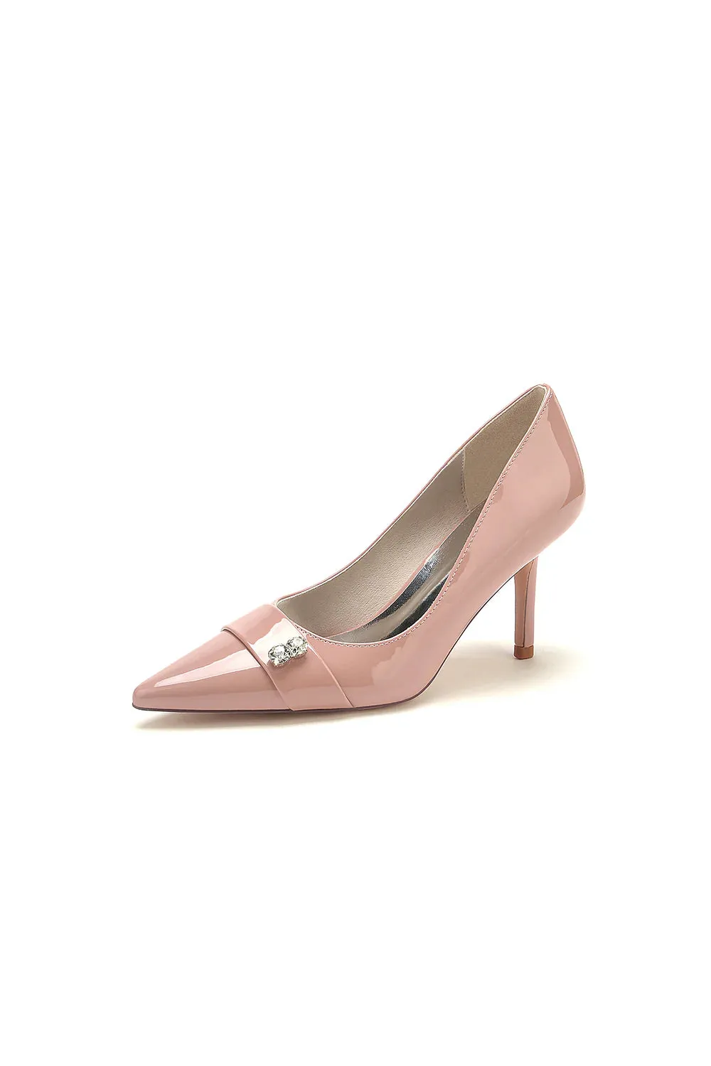 Patent Leather High Heels with Rhinestone