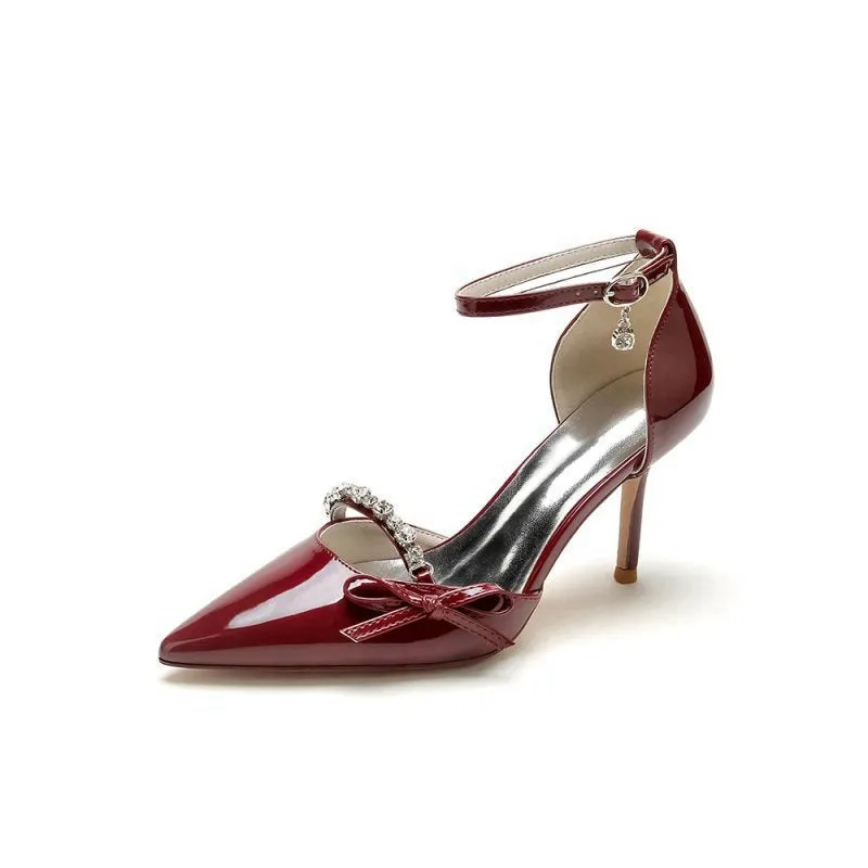 Patent Leather Wedding High Heels with Bow