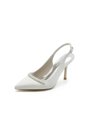 Pearl Embellished Peep Toe Slingback High Heels