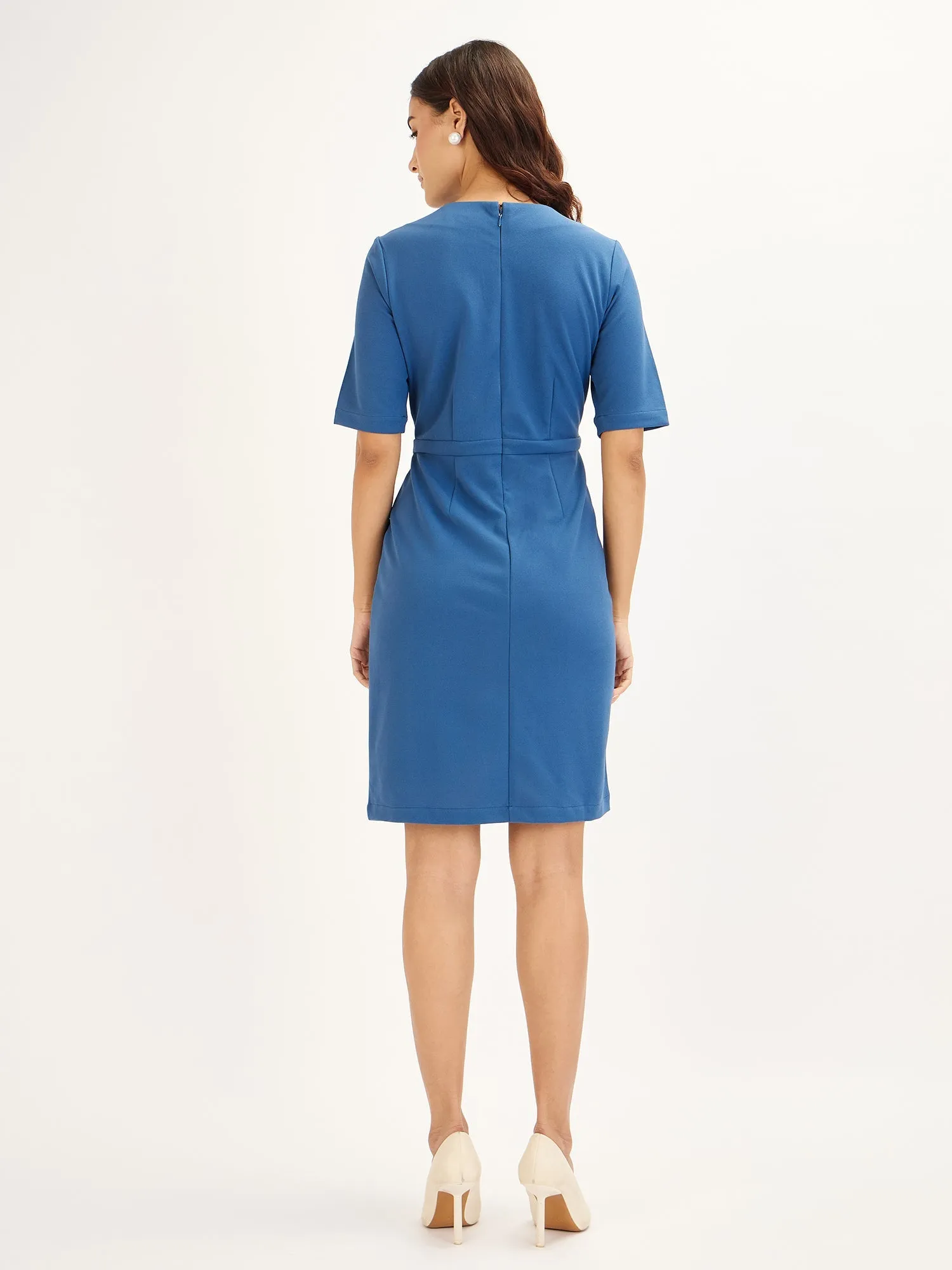 Prestige-English Blue Knee Length Sheath Dress - Blue