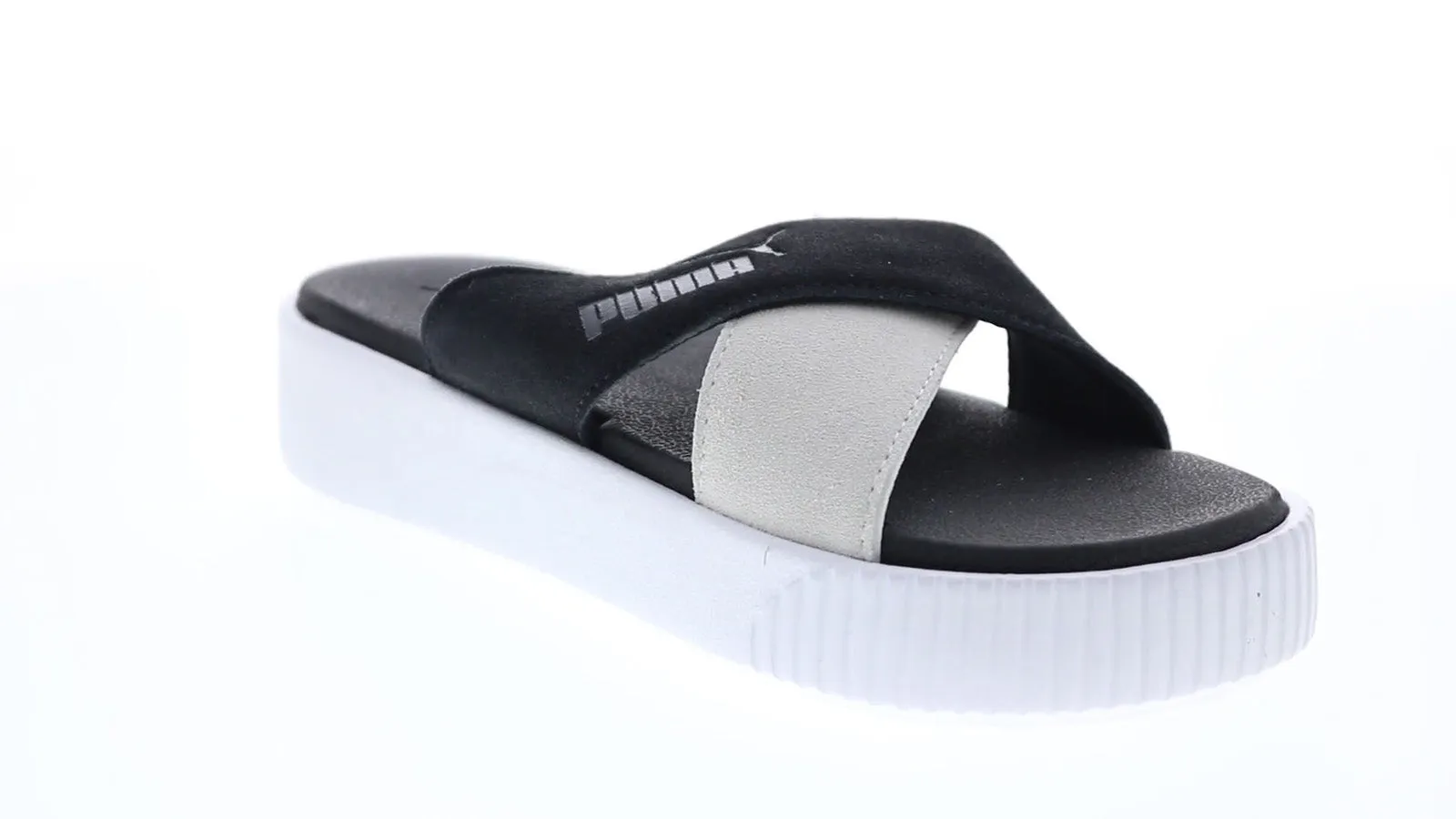 Puma Platform Slide 37510503 Womens Black Suede Slip On Slides Sandals Shoes