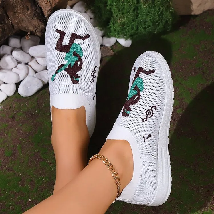 Rock music embroidered fly knit flats