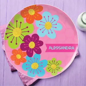 Shiny Bold Flowers Personalized Kids Plates