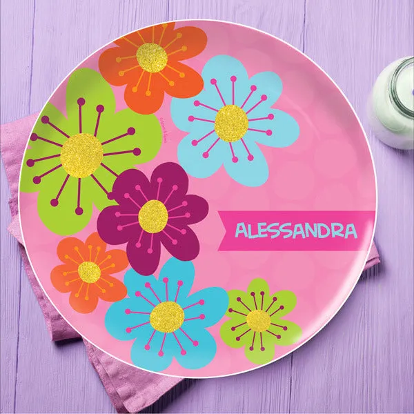 Shiny Bold Flowers Personalized Kids Plates