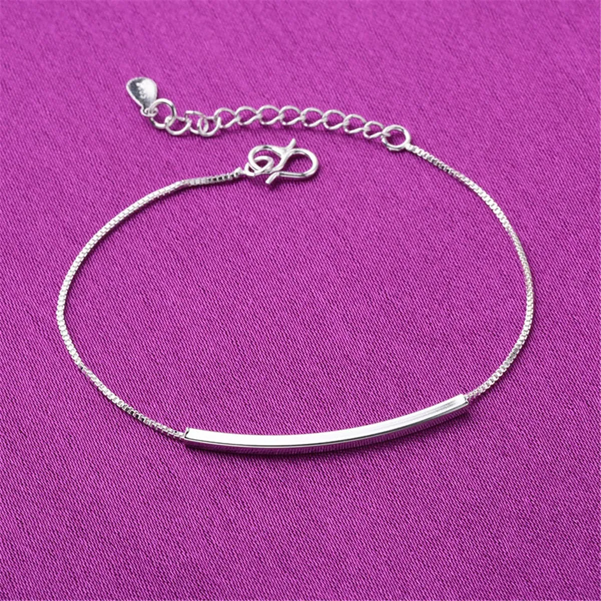 Silver-Plated Curved Bar Anklet