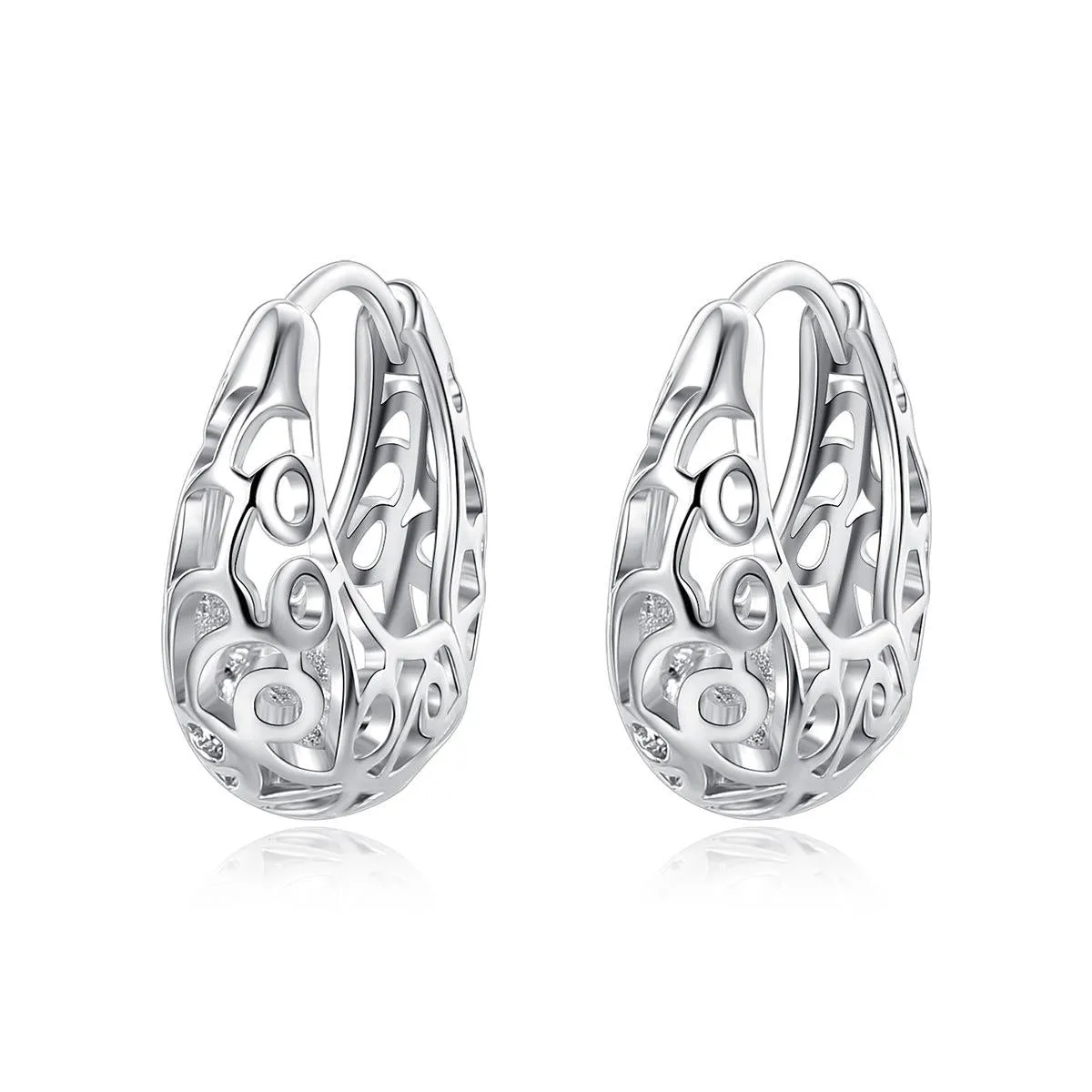Silver-Plated Filigree Huggie Earrings