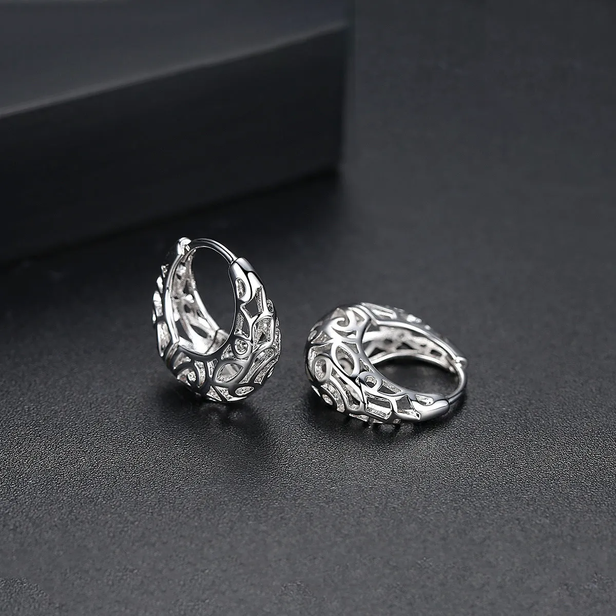 Silver-Plated Filigree Huggie Earrings