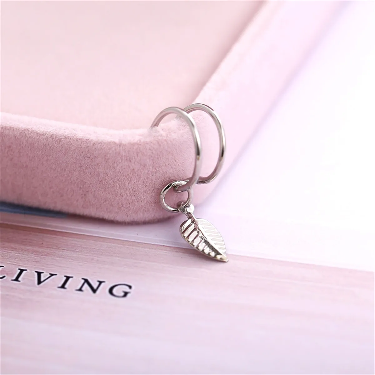 Silver-Plated Leaf Charm Ear Cuff