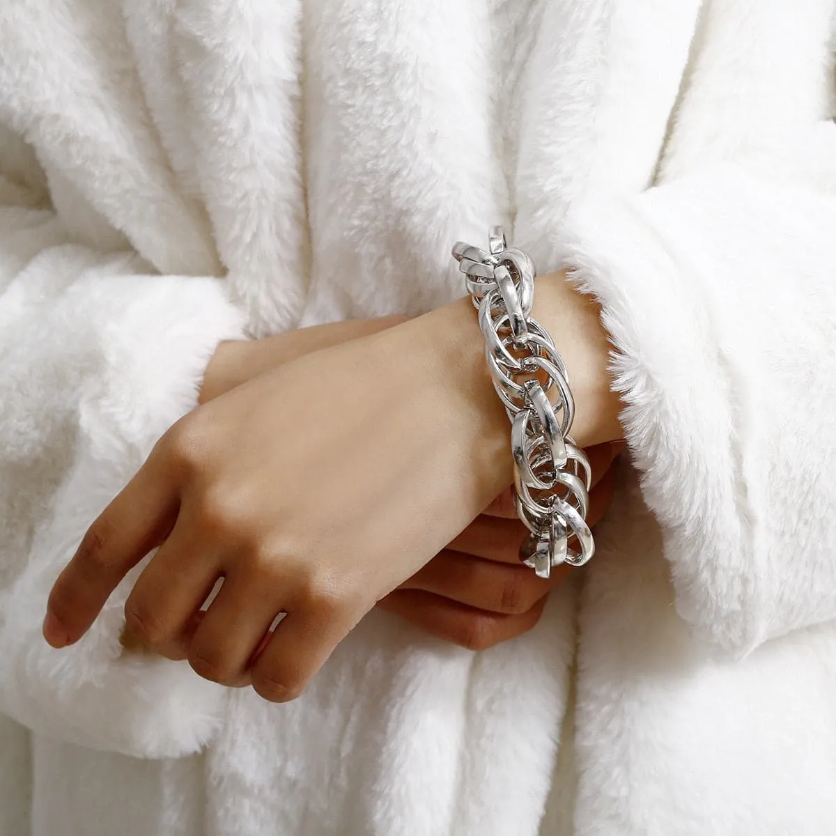 Silver-Plated Overlapping Chain Link Bracelet