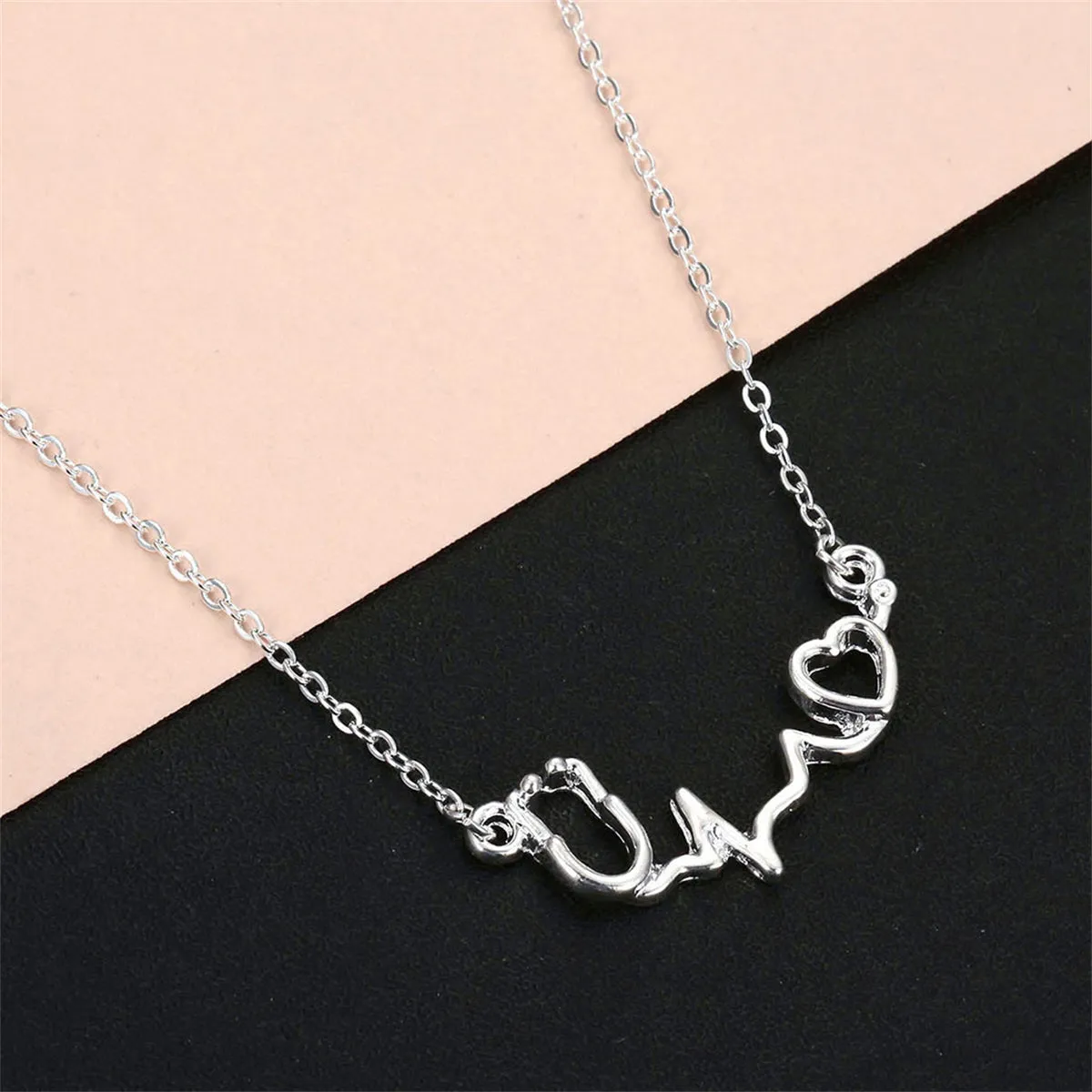 Silver-Plated Stethoscope Pendant Necklace