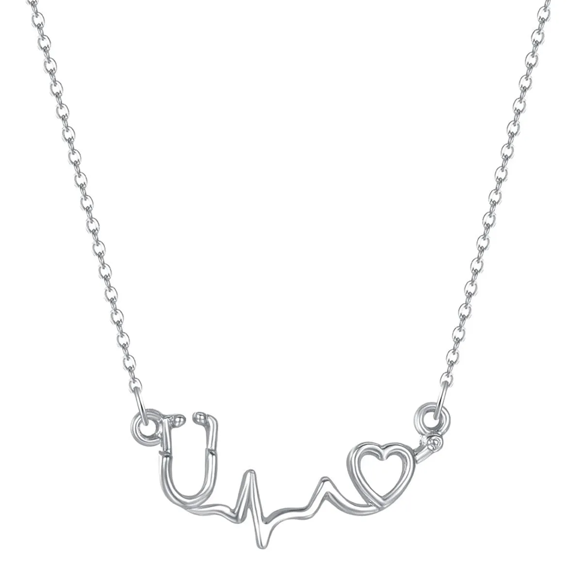 Silver-Plated Stethoscope Pendant Necklace