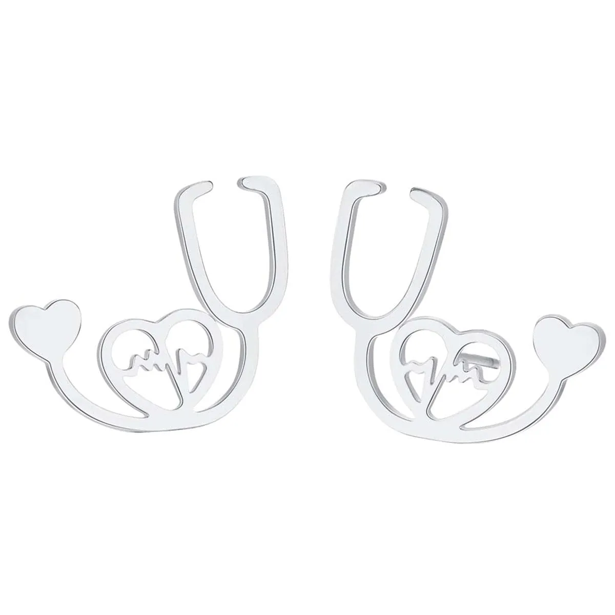 Silver-Plated Stethoscope Stud Earrings