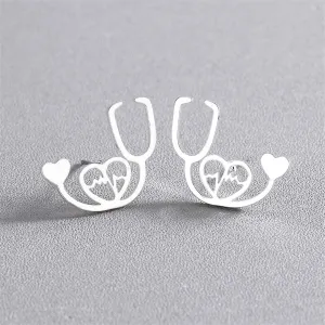 Silver-Plated Stethoscope Stud Earrings
