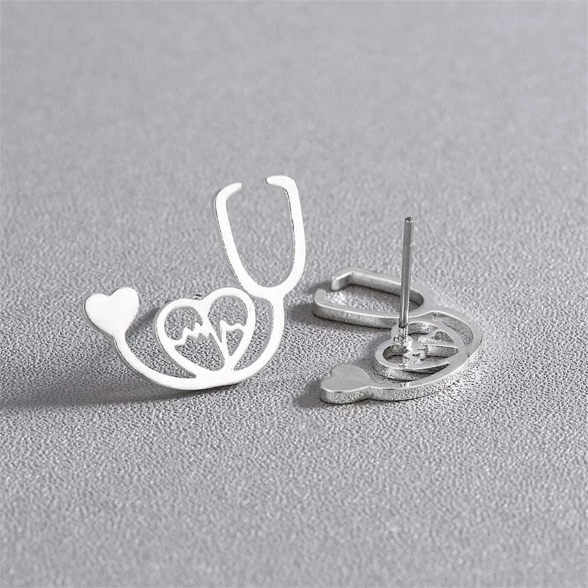 Silver-Plated Stethoscope Stud Earrings