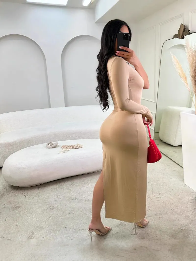 Sleek Ribbed Bodycon Slit Long Dress for Sexy and Sophisticated Style