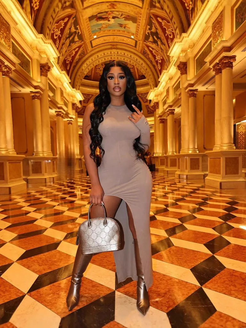 Sleek Ribbed Bodycon Slit Long Dress for Sexy and Sophisticated Style