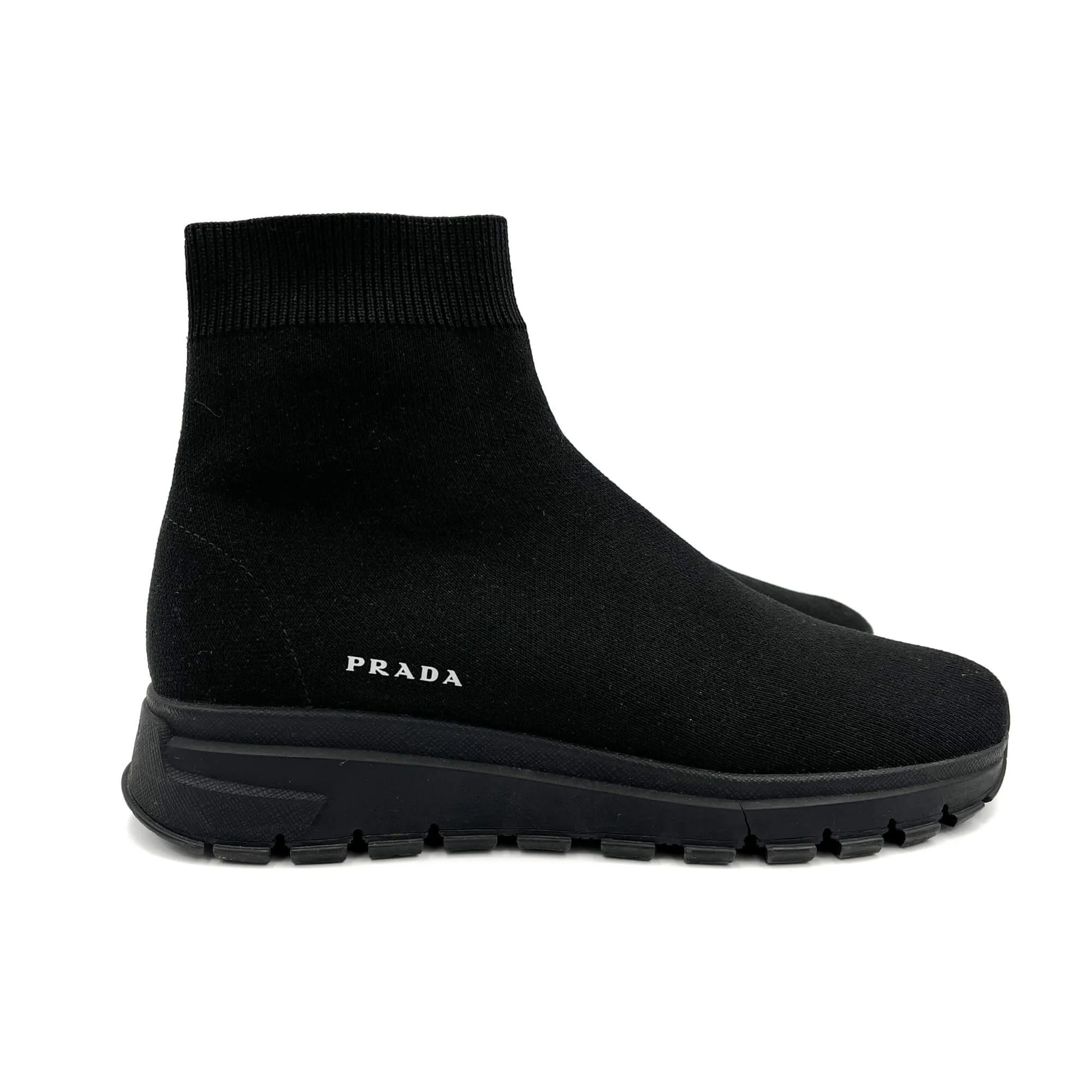 Sock-Style Fabric Platform Boots 38 Black