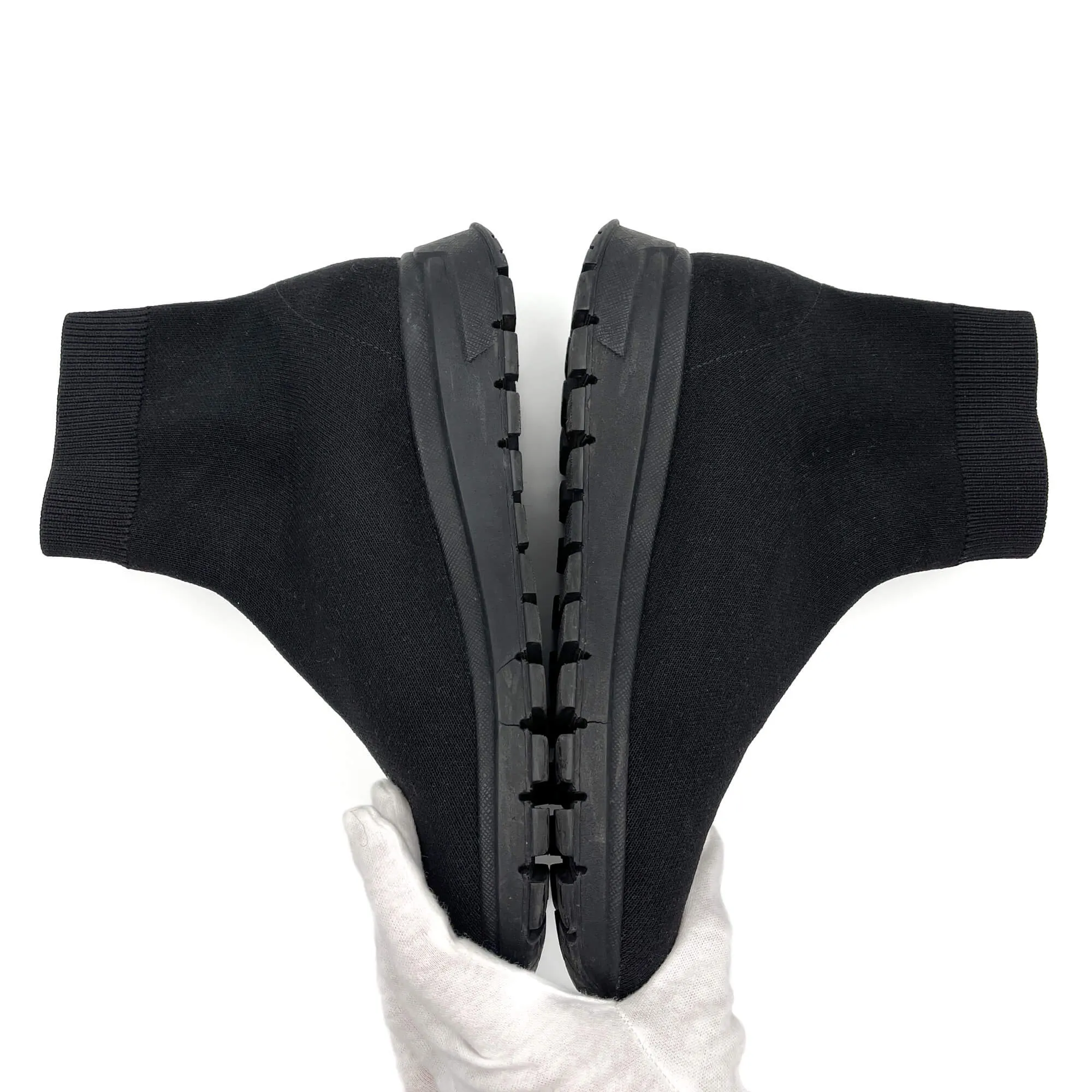 Sock-Style Fabric Platform Boots 38 Black