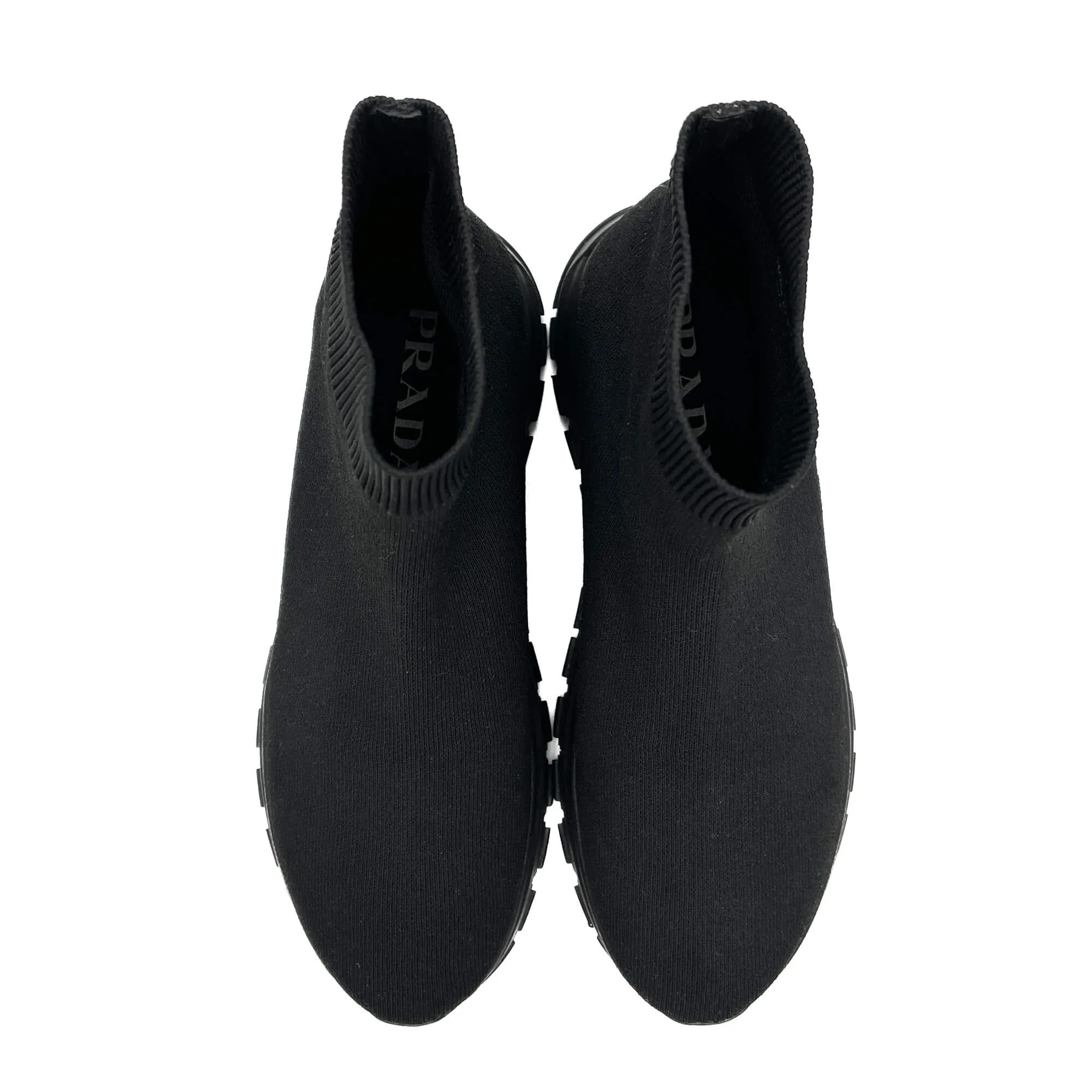 Sock-Style Fabric Platform Boots 38 Black