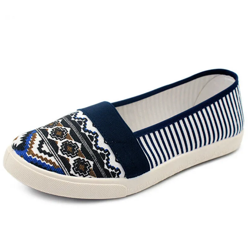Spring Women Loafers Soft Rainbow Stripe Slip On Flats For Summer Style Canvas Shoes Woman Plus Size 35-41