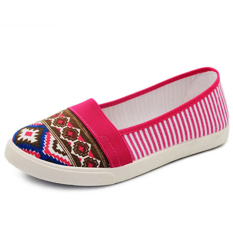 Spring Women Loafers Soft Rainbow Stripe Slip On Flats For Summer Style Canvas Shoes Woman Plus Size 35-41