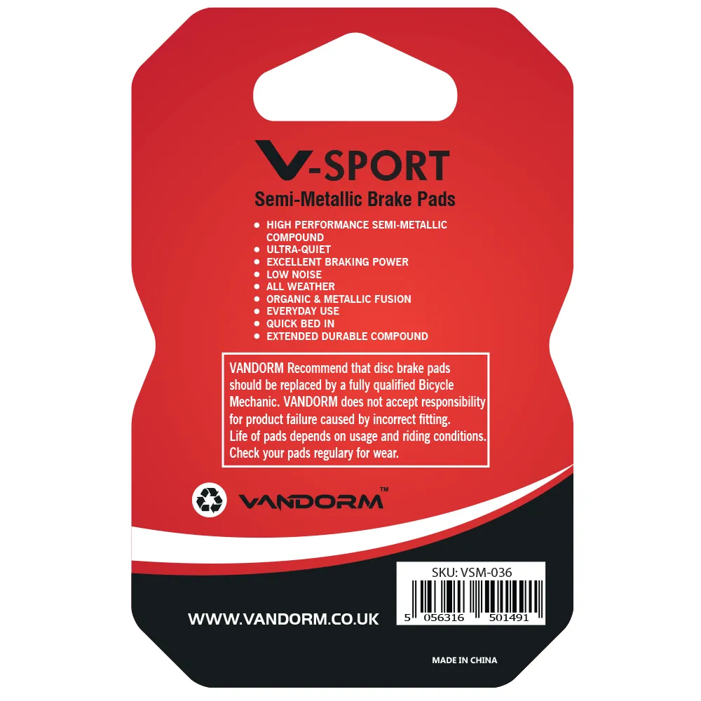 Sram Rival, Force, Red, Vandorm V-SPORT SEMI METALIC Disc Brake Pads