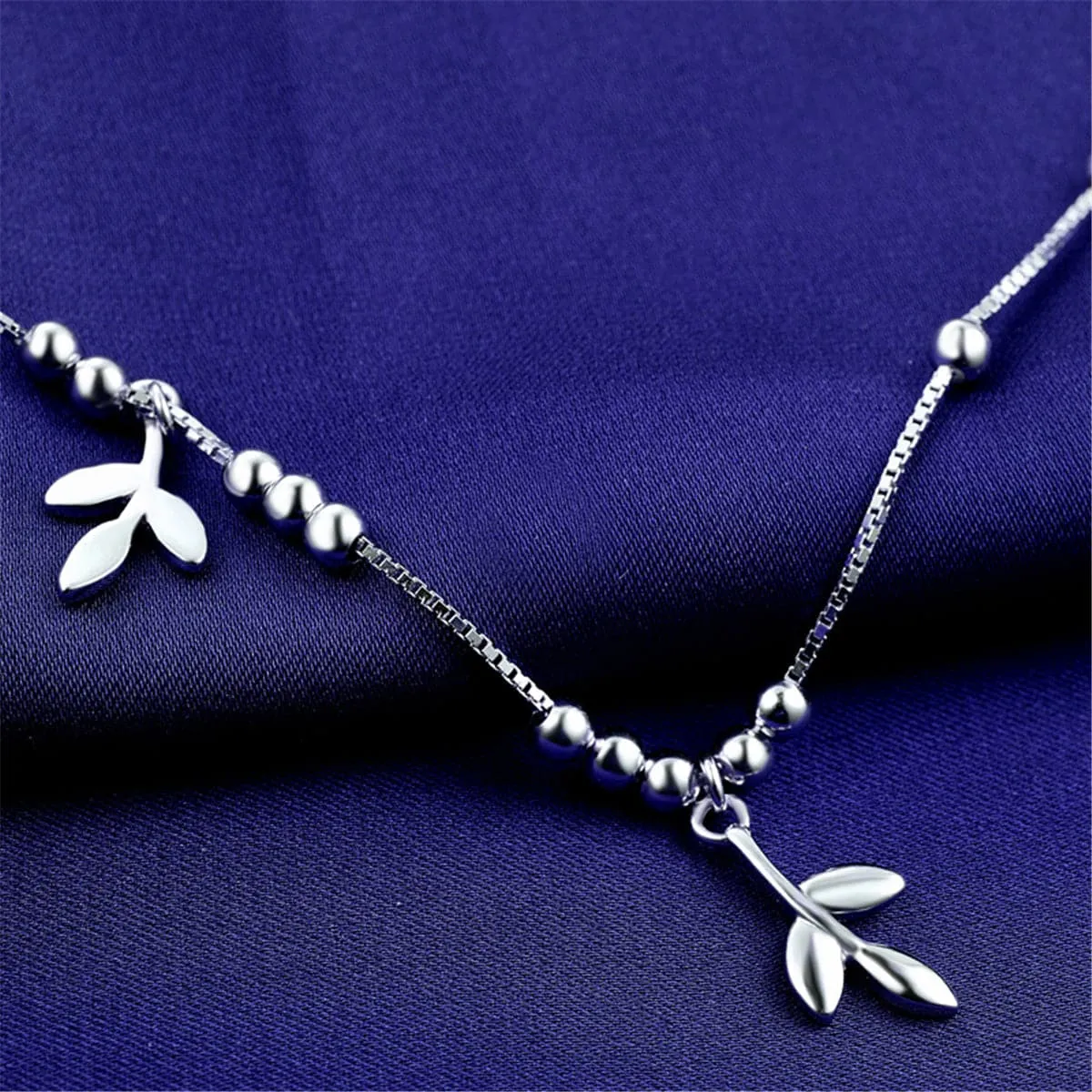 Sterling Silver Leaves Charm Anklet