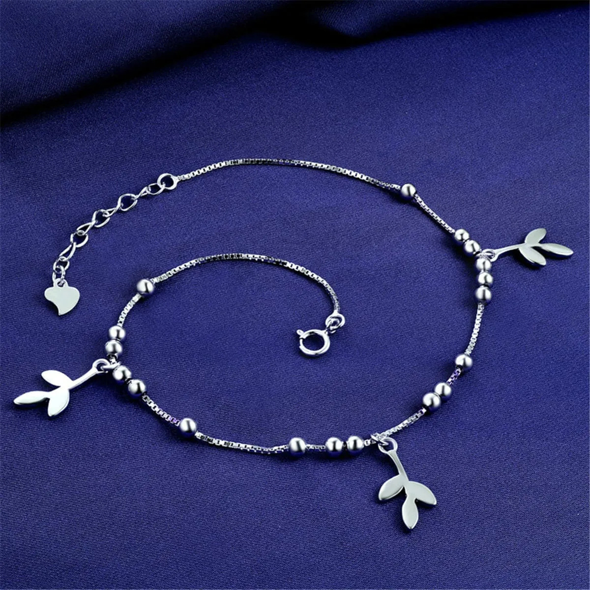 Sterling Silver Leaves Charm Anklet
