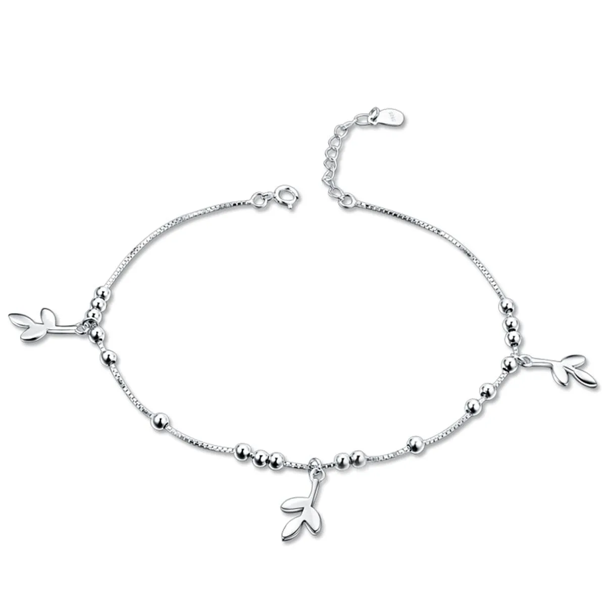 Sterling Silver Leaves Charm Anklet