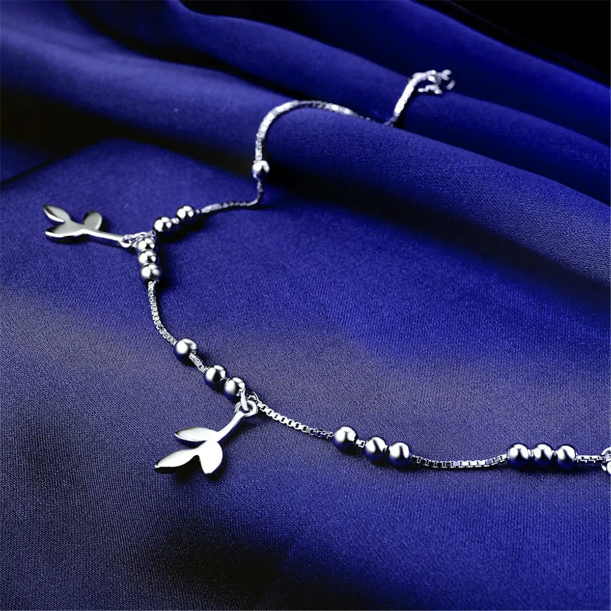Sterling Silver Leaves Charm Anklet