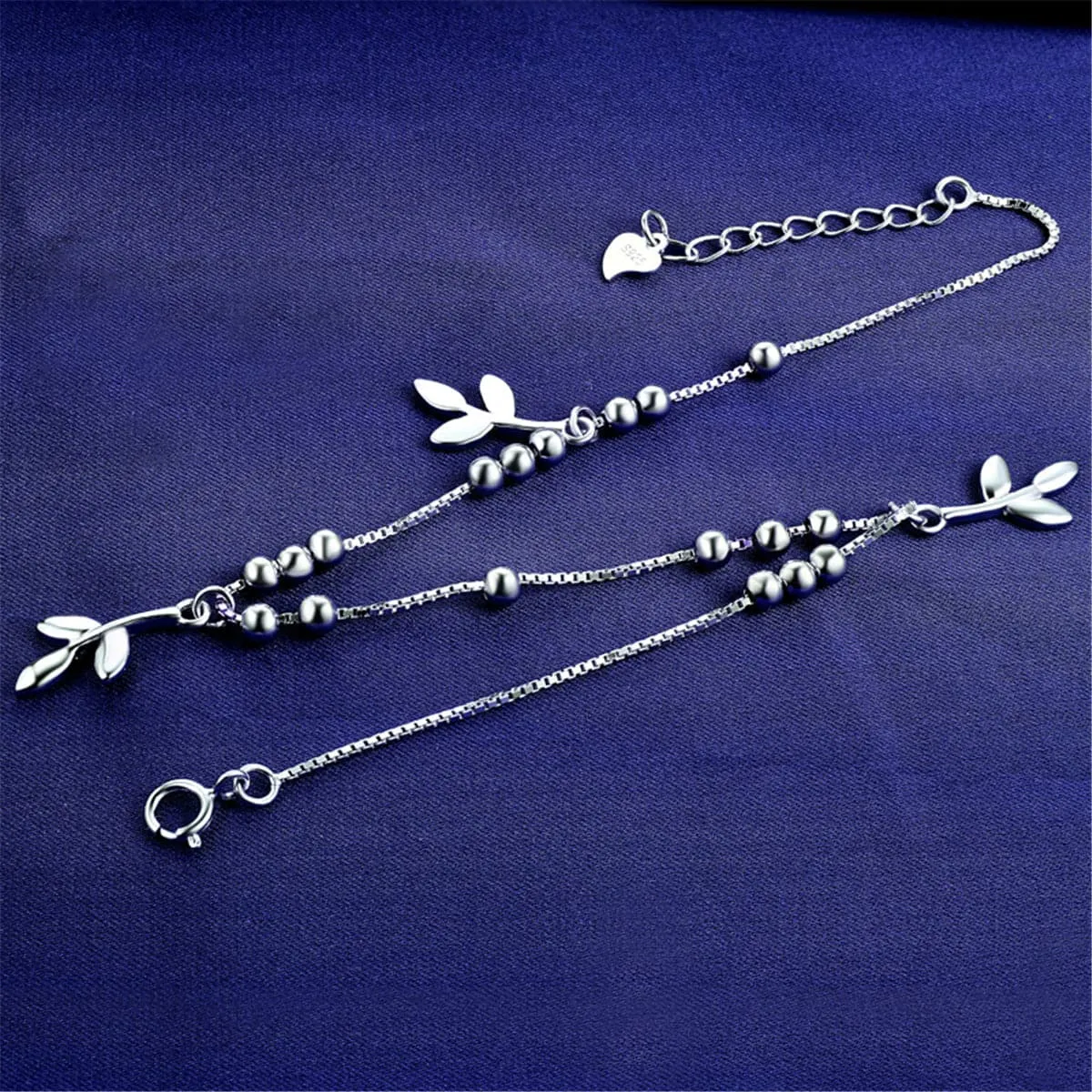 Sterling Silver Leaves Charm Anklet
