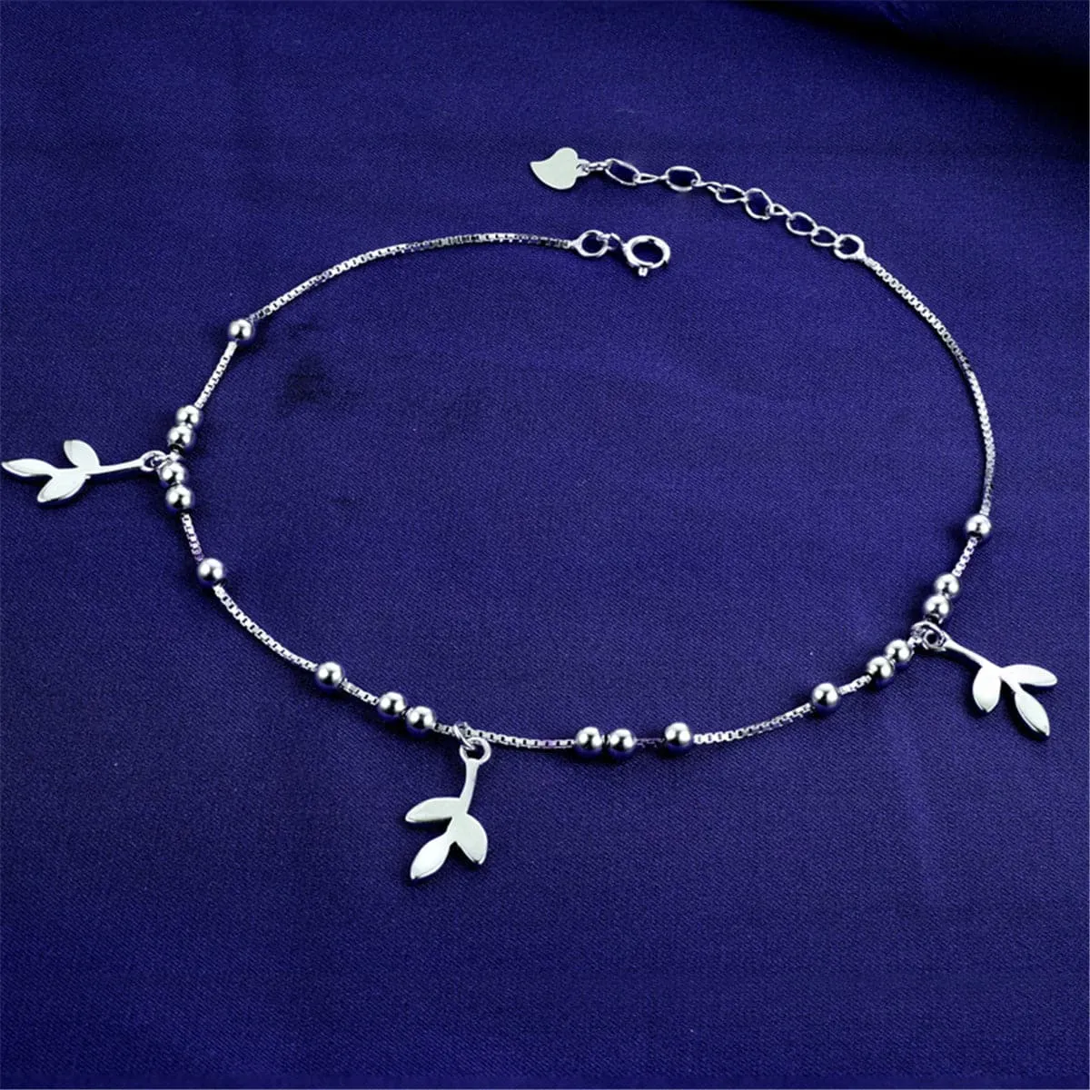 Sterling Silver Leaves Charm Anklet