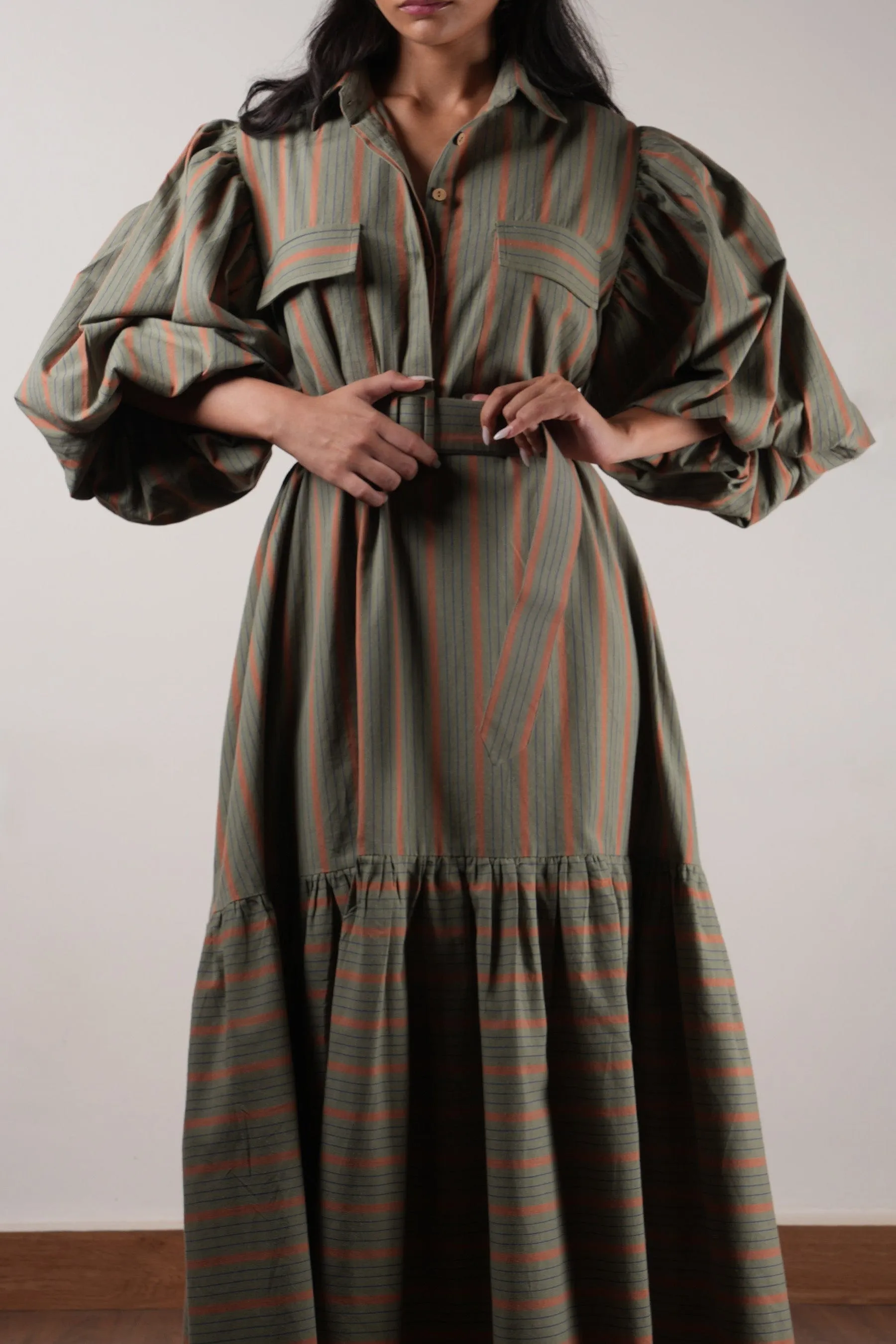 Striped Green Shirt Kaavya Dress