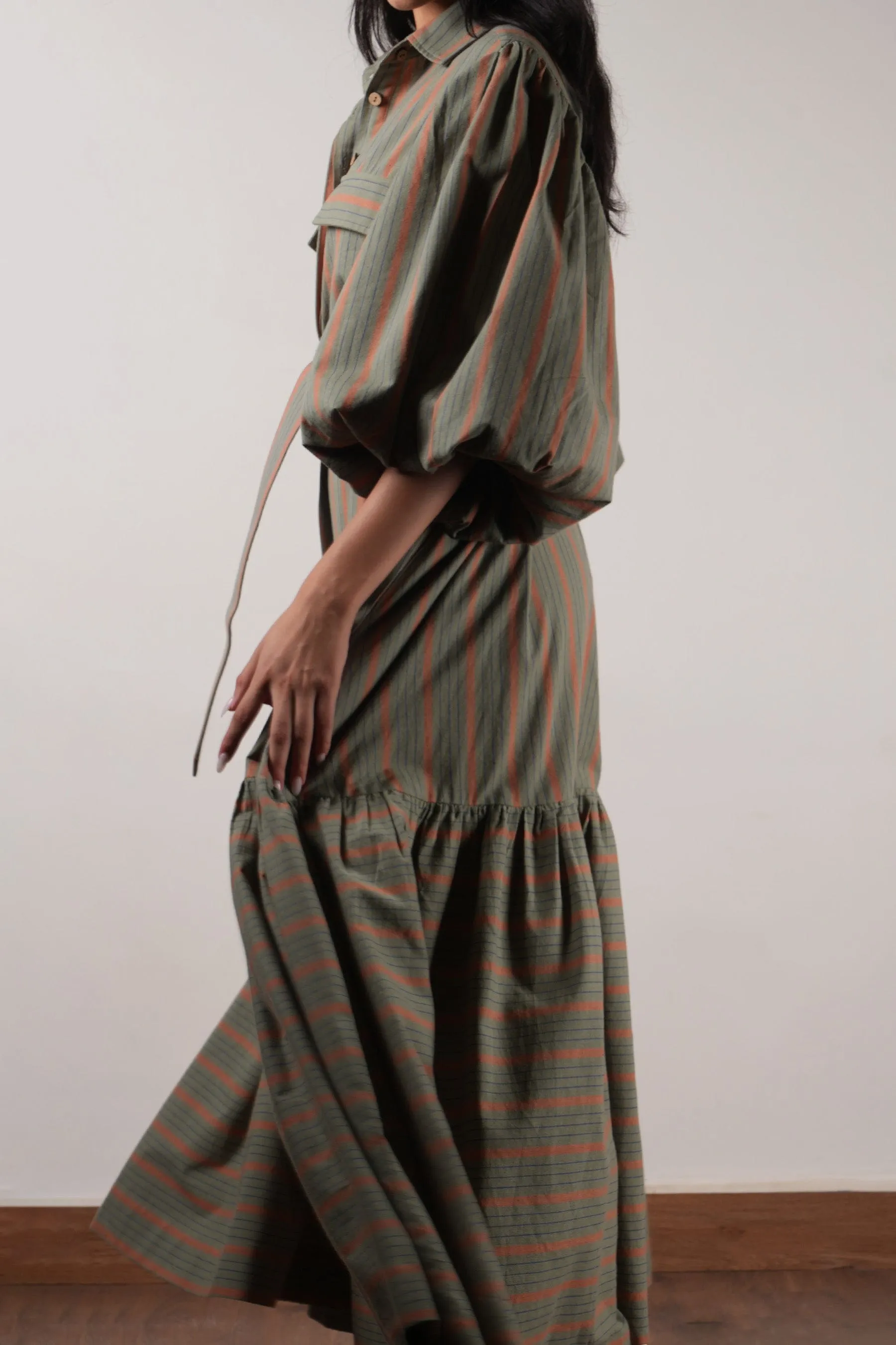 Striped Green Shirt Kaavya Dress
