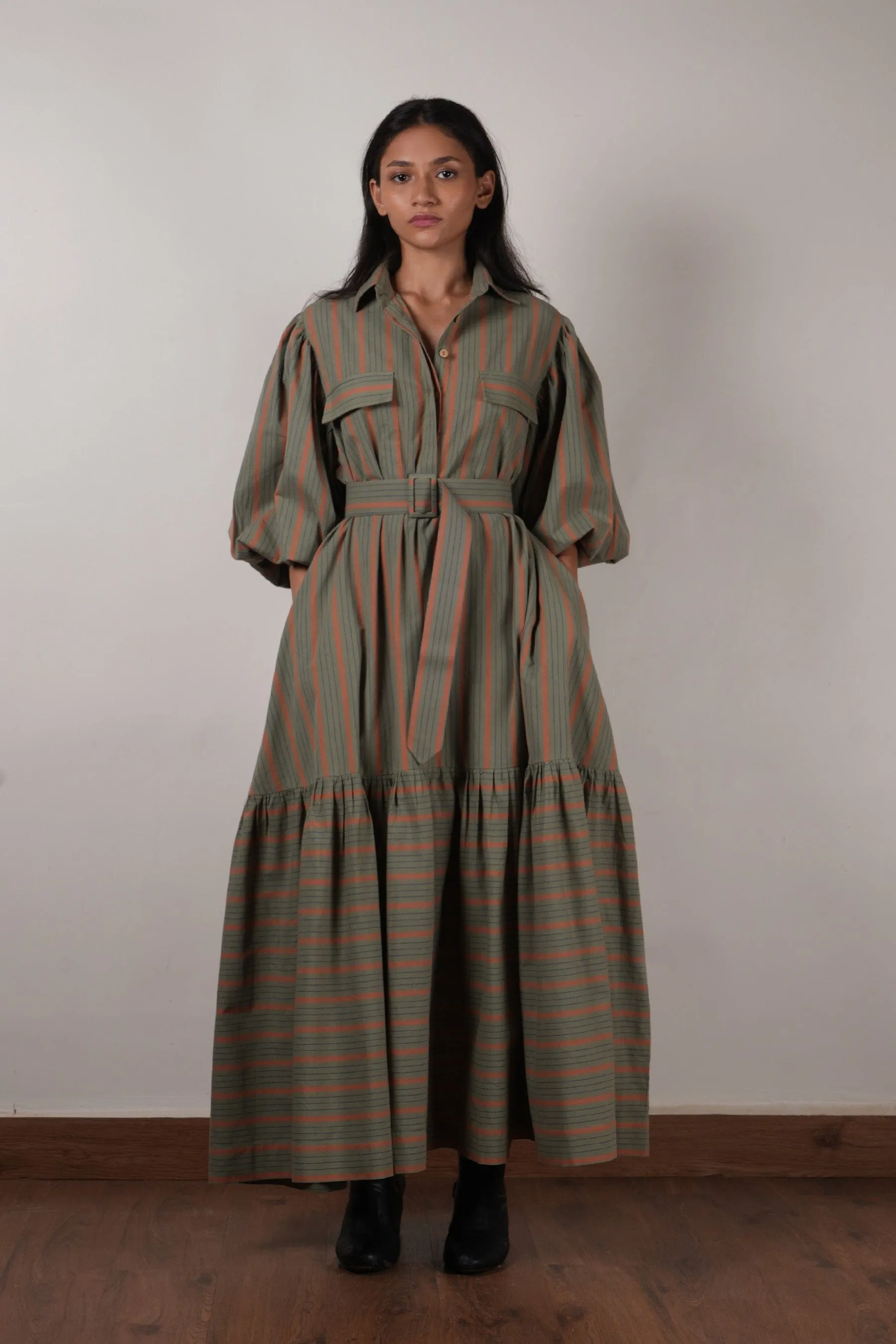 Striped Green Shirt Kaavya Dress