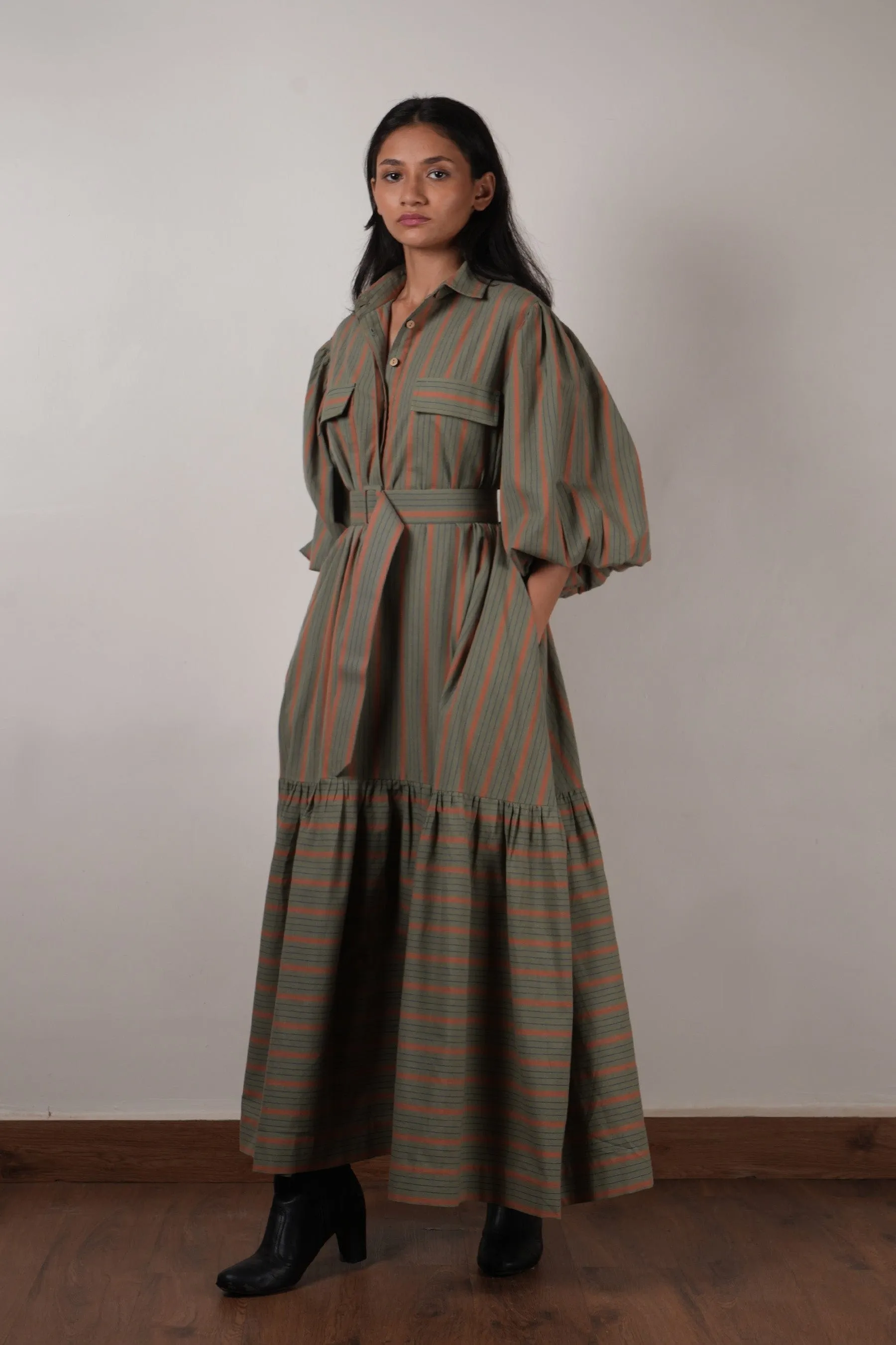 Striped Green Shirt Kaavya Dress