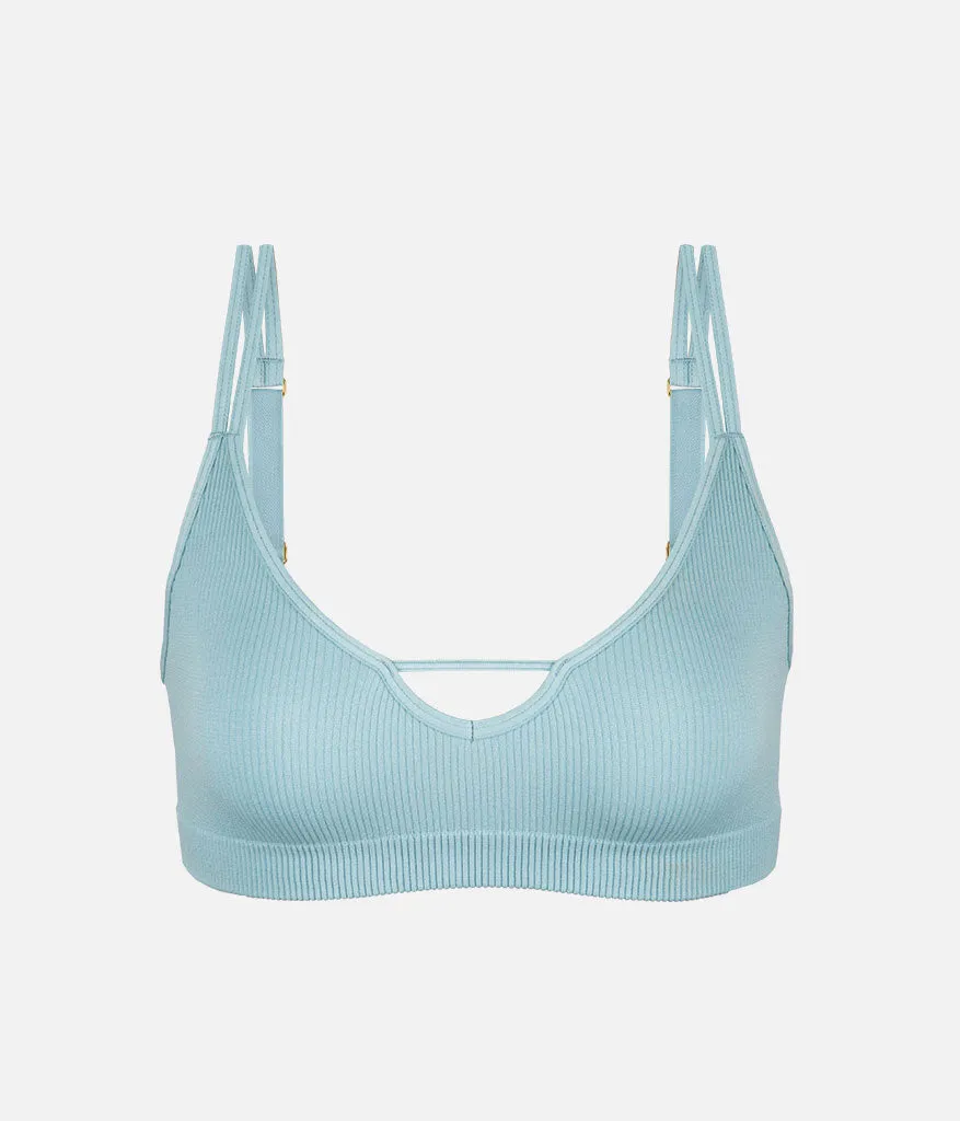 The Skinny-Strap Seamless Bralette: Sky Blue