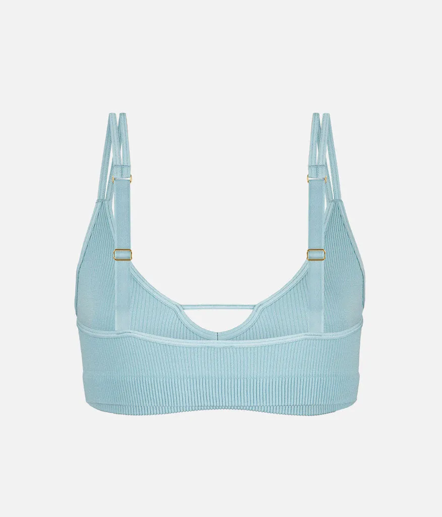 The Skinny-Strap Seamless Bralette: Sky Blue