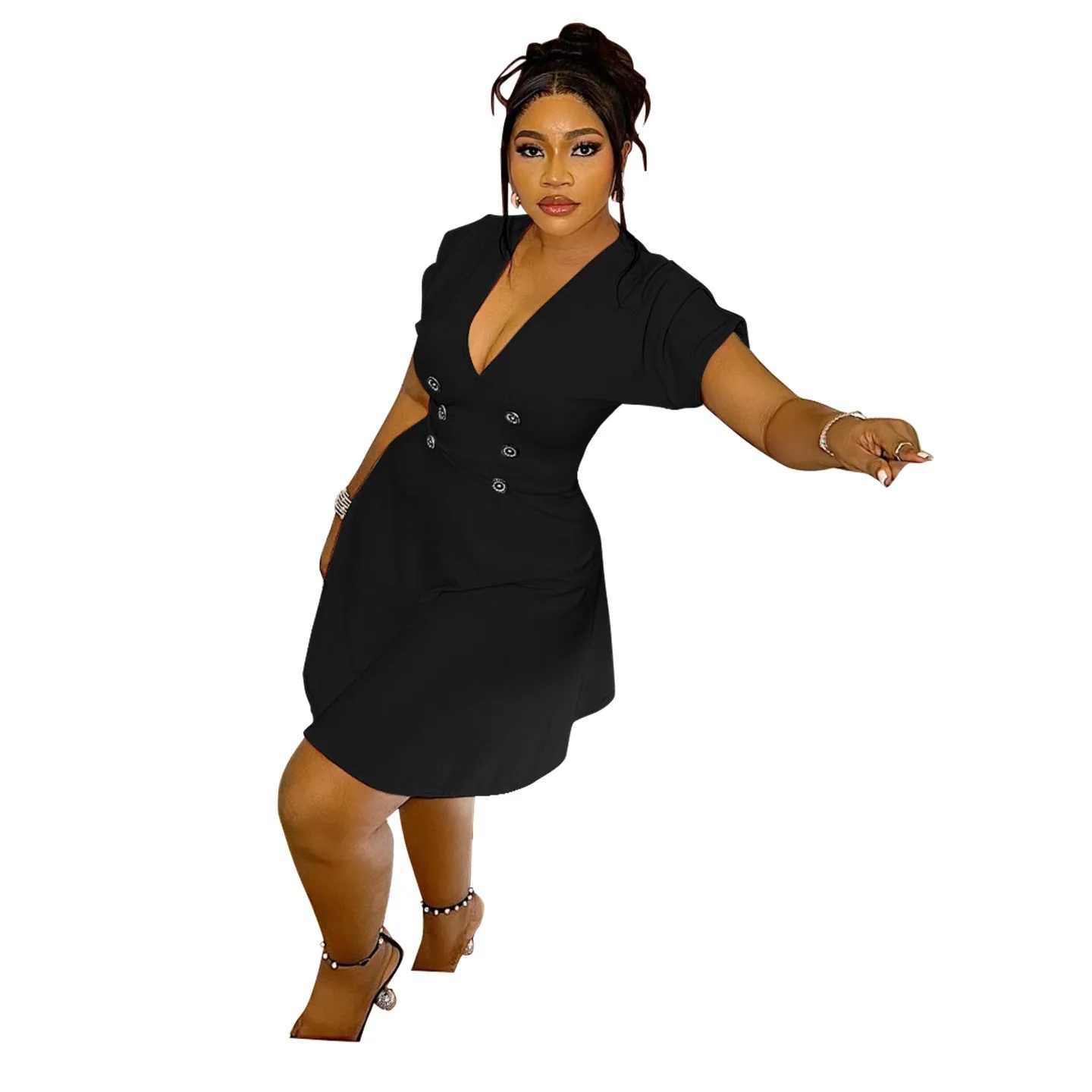 Timeless Double-Breasted Plus-Size Fit-and-Flare Dress