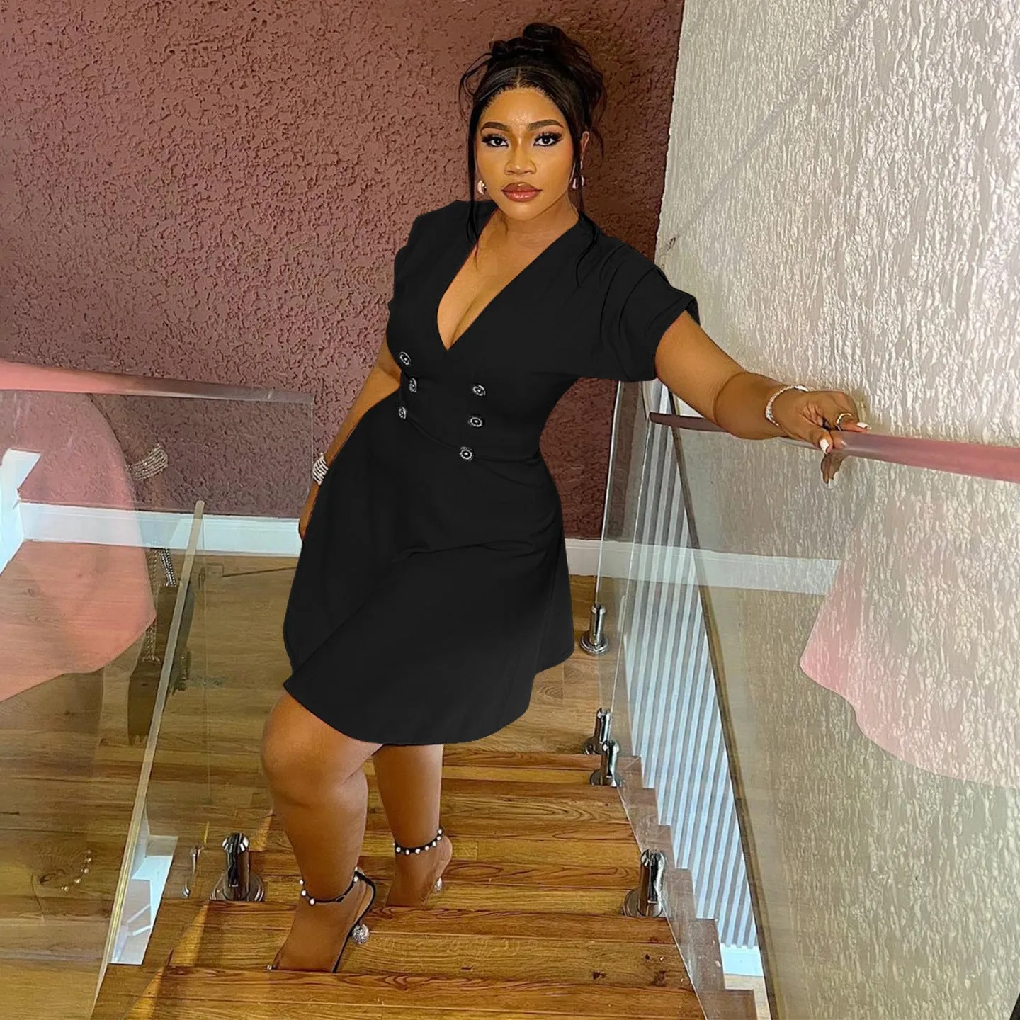 Timeless Double-Breasted Plus-Size Fit-and-Flare Dress