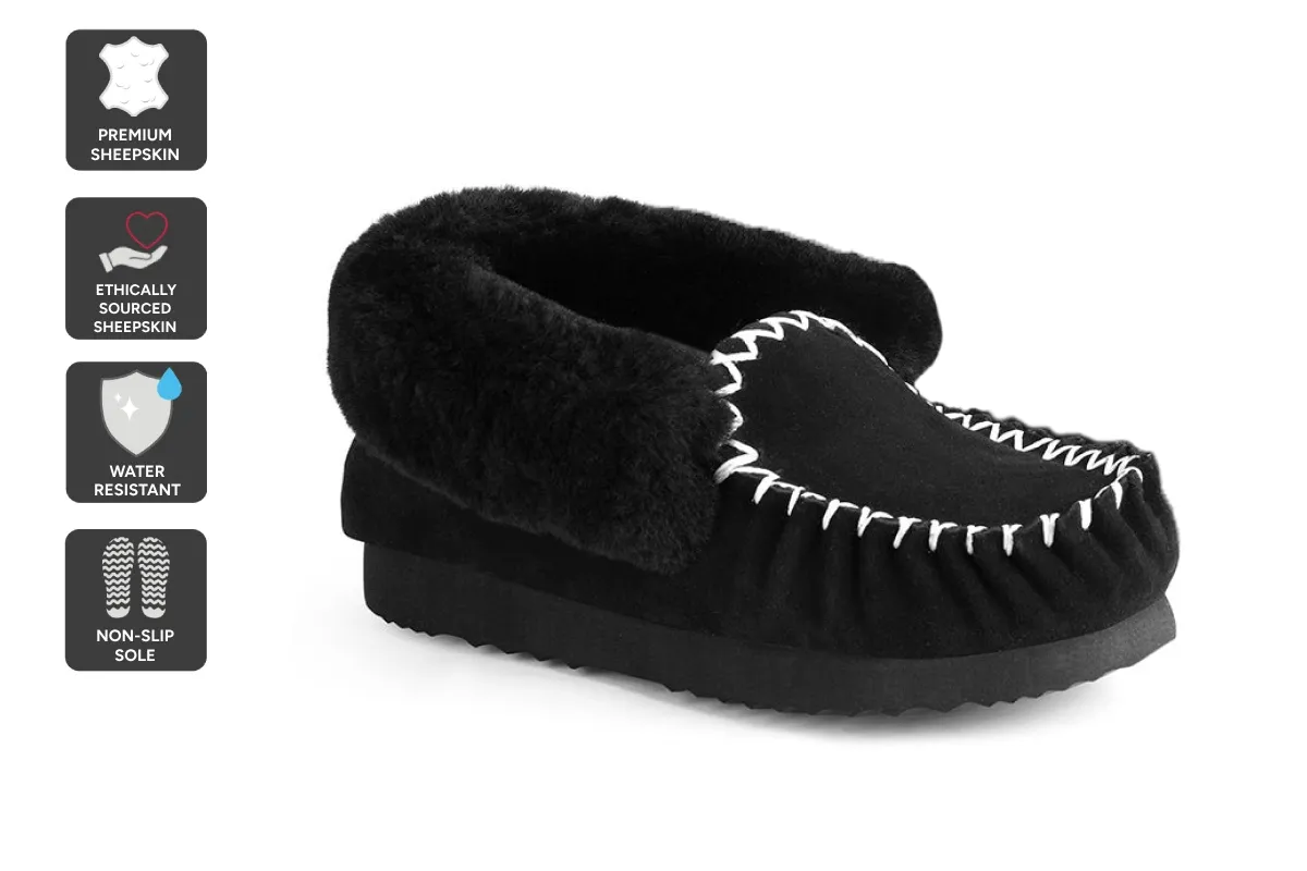 UGG Outback Premium Sheepskin Moccasin Slipper (Black)