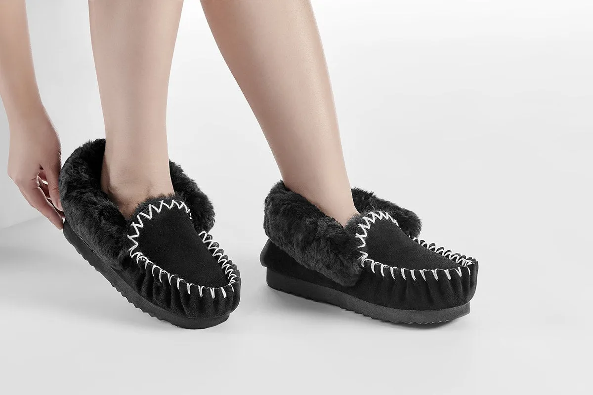 UGG Outback Premium Sheepskin Moccasin Slipper (Black)