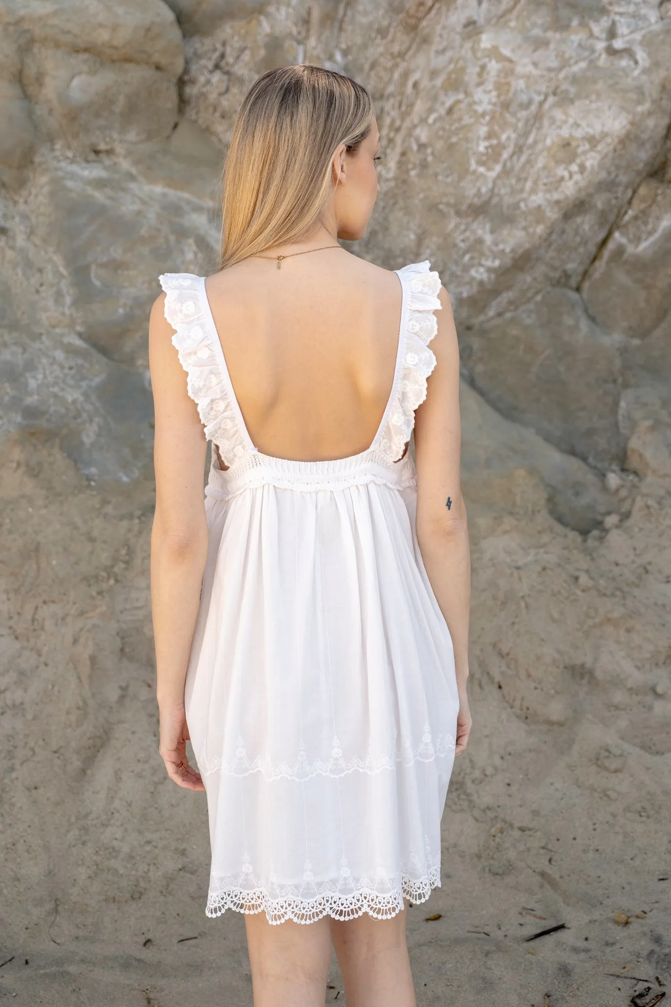 V-Neck Crochet Mini Dress