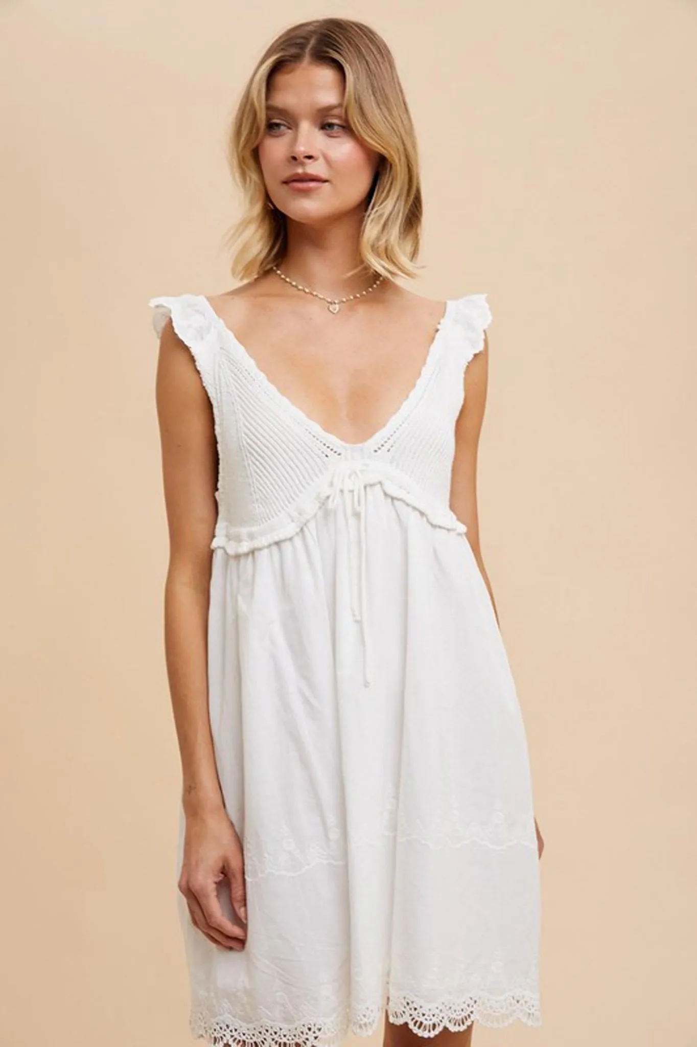 V-Neck Crochet Mini Dress