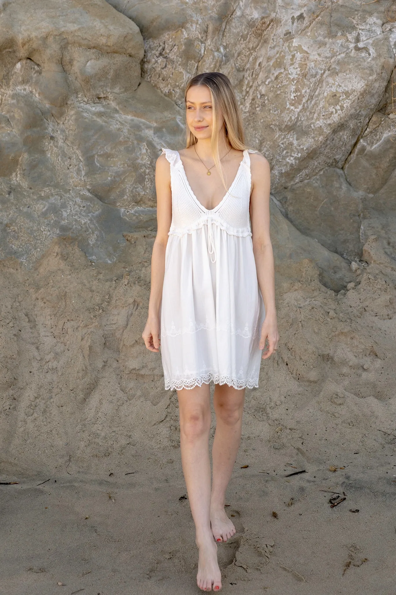 V-Neck Crochet Mini Dress