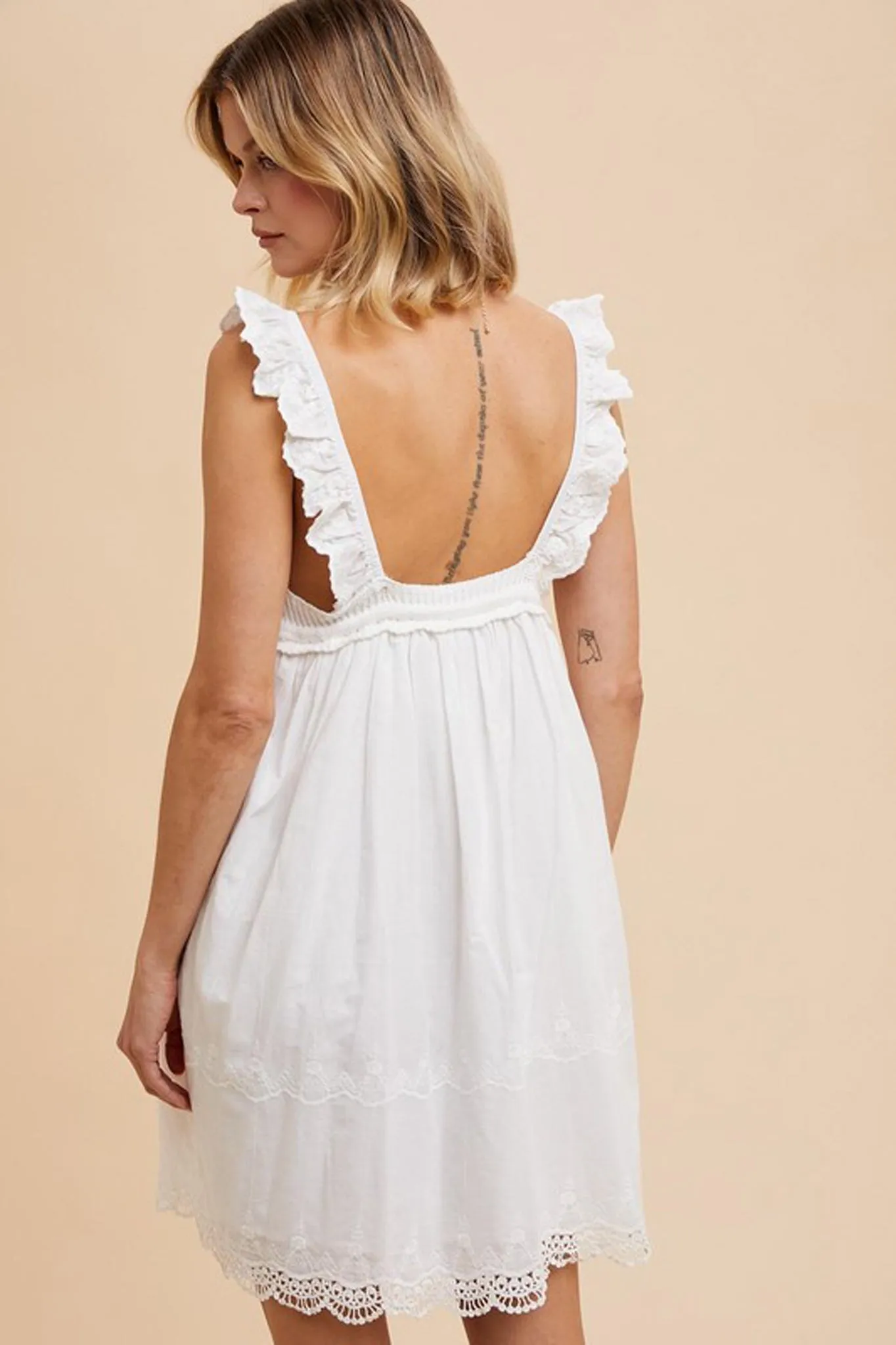 V-Neck Crochet Mini Dress