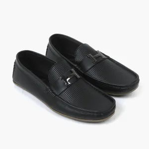 Valuable Breathable Slip-On Moccasins Loafers with Metal "H" Accent - Black