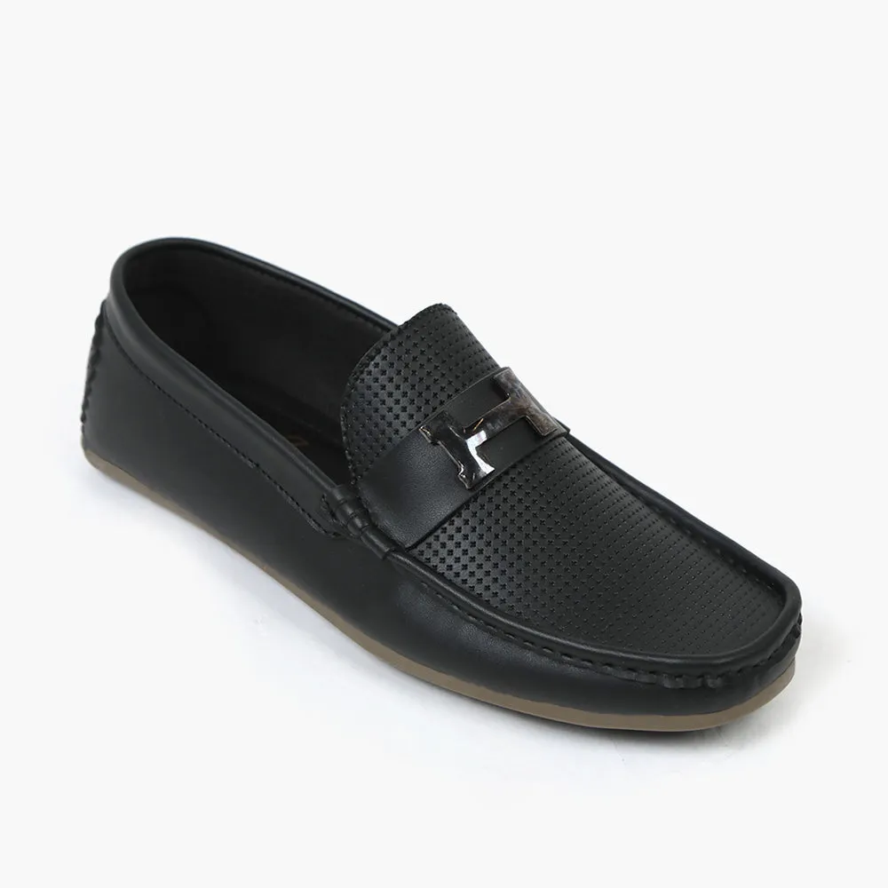 Valuable Breathable Slip-On Moccasins Loafers with Metal "H" Accent - Black