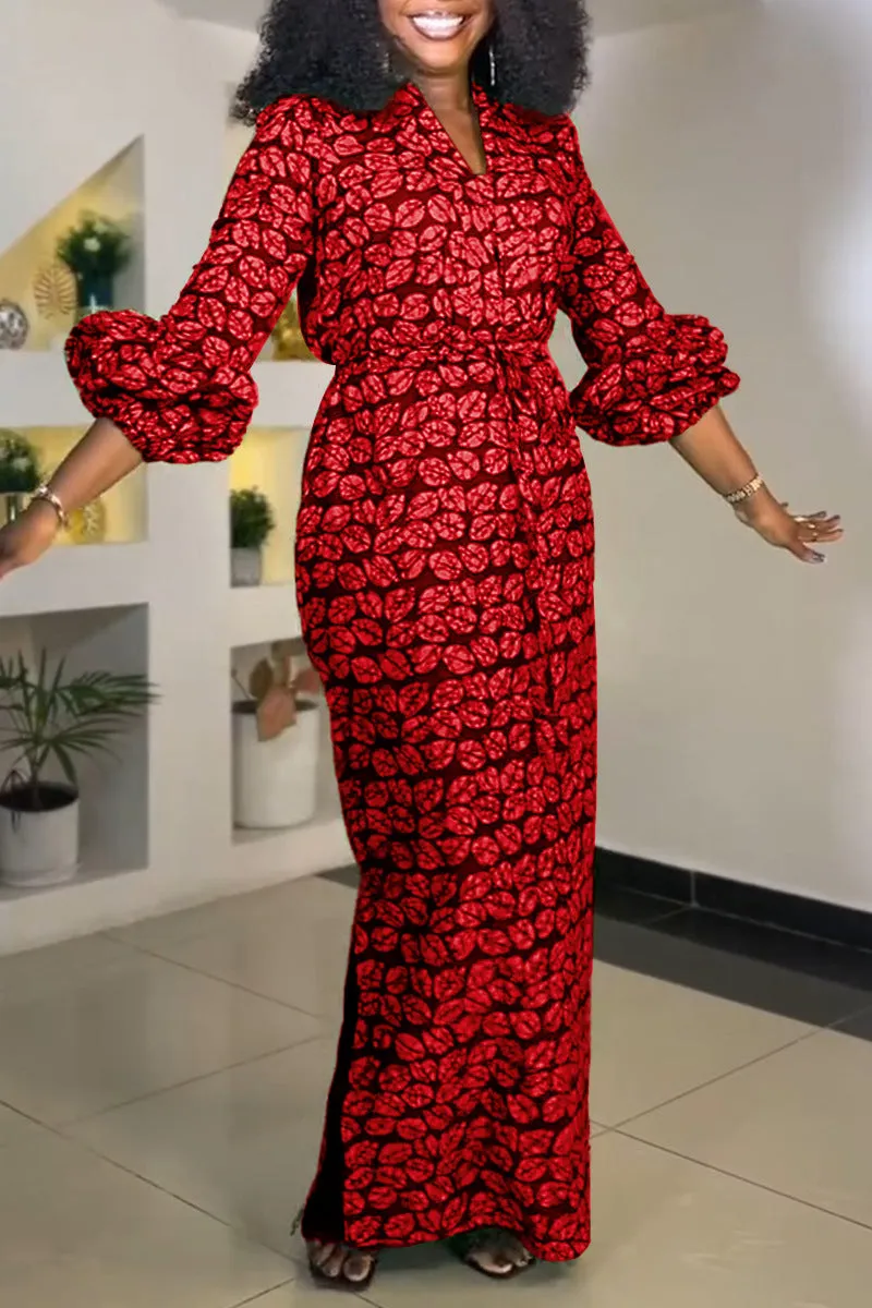 Vibrant Print Maxi Dress with Drawstring Waist and Side Slit