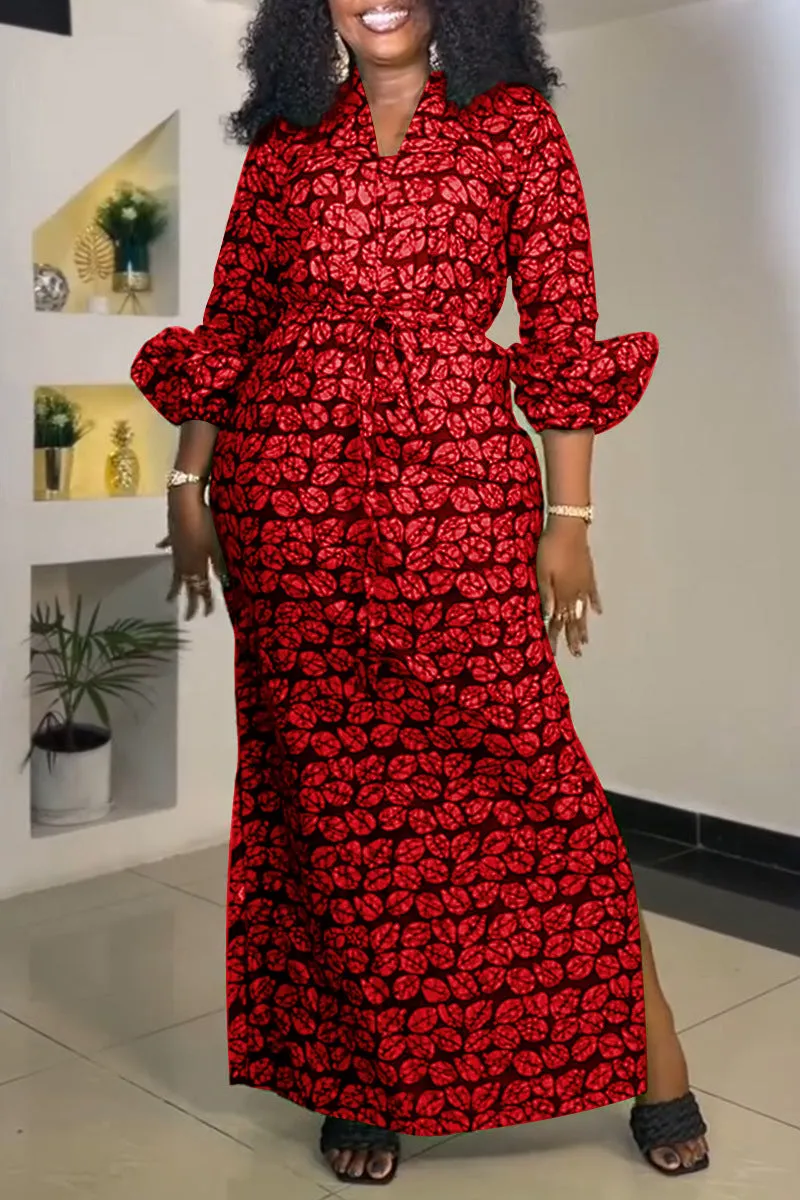 Vibrant Print Maxi Dress with Drawstring Waist and Side Slit